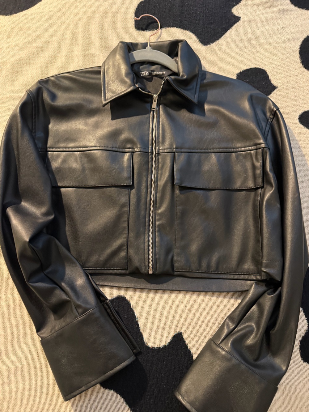 Zara Black Leather Zip-Front Cropped Size XS
